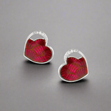 SS Red Heart Stud Earrings with White Sapphires - Walter Bauman Jewelers