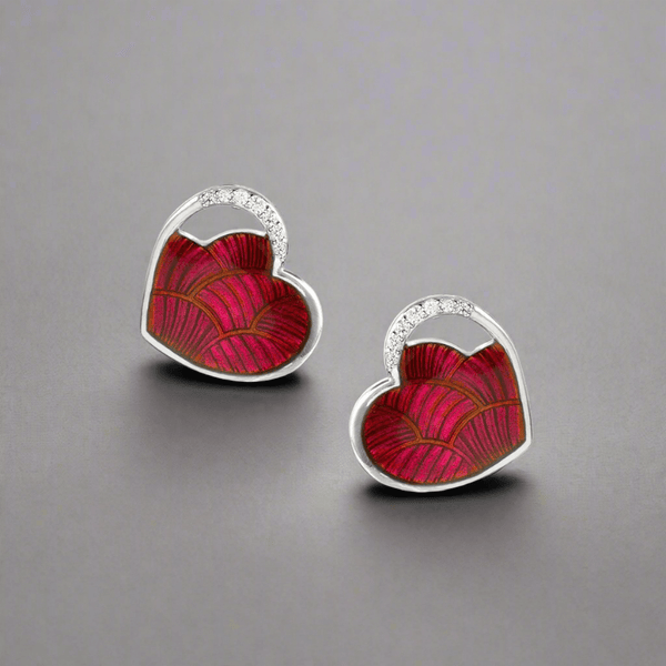 SS Red Heart Stud Earrings with White Sapphires - Walter Bauman Jewelers