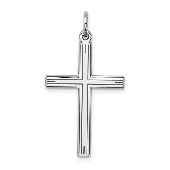 SS Satin and Polished Line Design Cross - Walter Bauman Jewelers