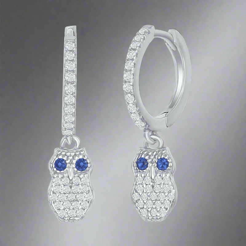 SS Small Huggie CZ Owl Hoop Earrings - Walter Bauman Jewelers