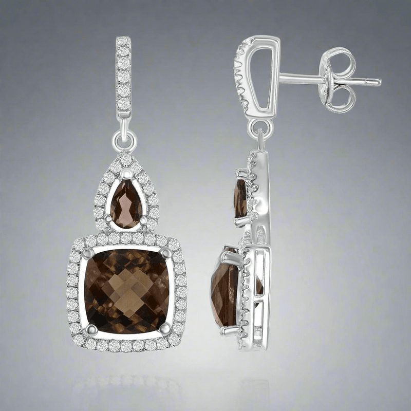 SS Square Smoky Quartz & White Topaz Earrings - Walter Bauman Jewelers