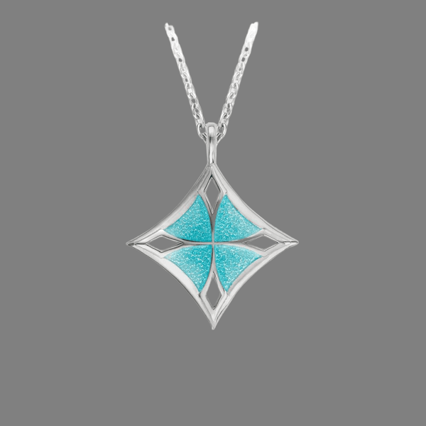 SS Turquoise Enamel Cross Necklace - Walter Bauman Jewelers