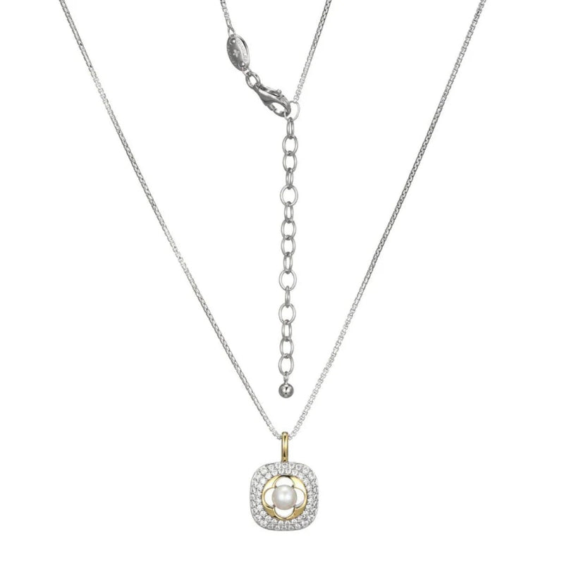 SS Two - Tone 19" CZ and FWP Pearl Necklace - Walter Bauman Jewelers