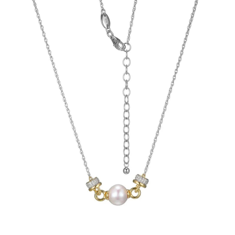 SS Two - Tone 19" CZ and FWP Pearl Necklace - Walter Bauman Jewelers