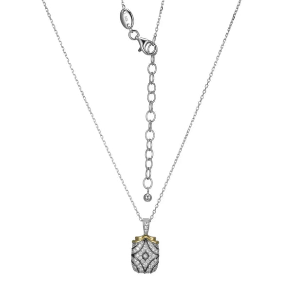 SS Two - Tone 19" CZ Antique Design Pendant - Walter Bauman Jewelers