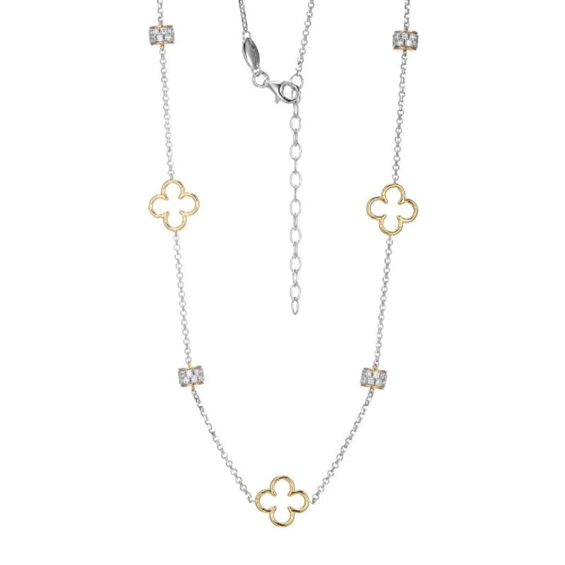 SS Two - Tone 19" CZ Clover Necklace - Walter Bauman Jewelers