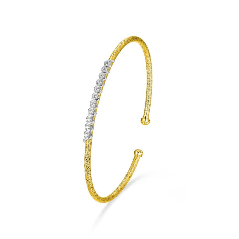 SS Two - Tone 2mm Mesh CZ Bangle Bracelet - Walter Bauman Jewelers