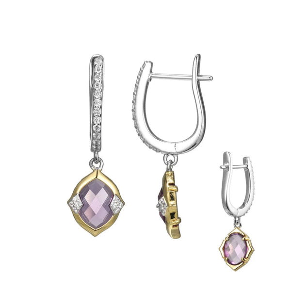 SS Two - Tone Amethyst and CZ Dangle Earrings - Walter Bauman Jewelers