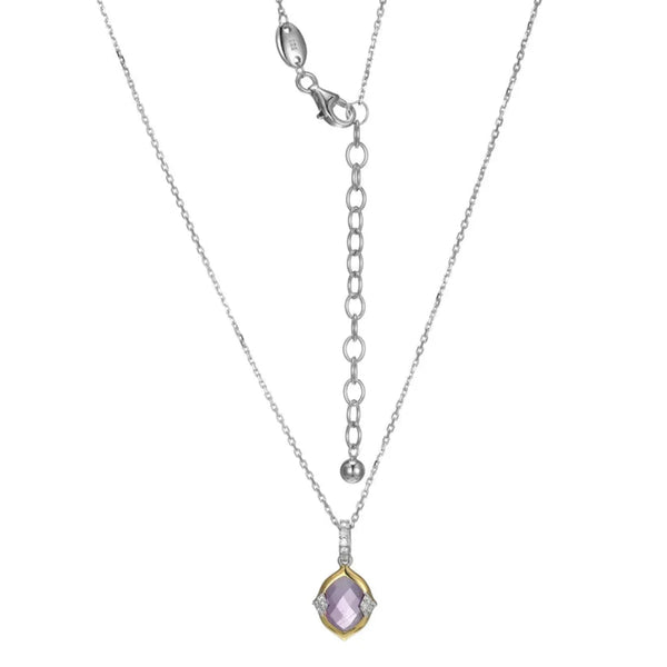 SS Two - Tone Amethyst and CZ Pendant - Walter Bauman Jewelers