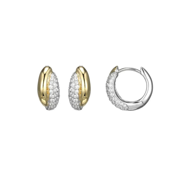 SS Two - Tone CZ 14mm Hoop Earrings - Walter Bauman Jewelers