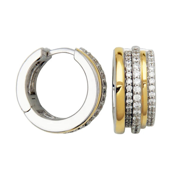 SS Two - Tone CZ 17.5mm Wide Hoop Earrings - Walter Bauman Jewelers