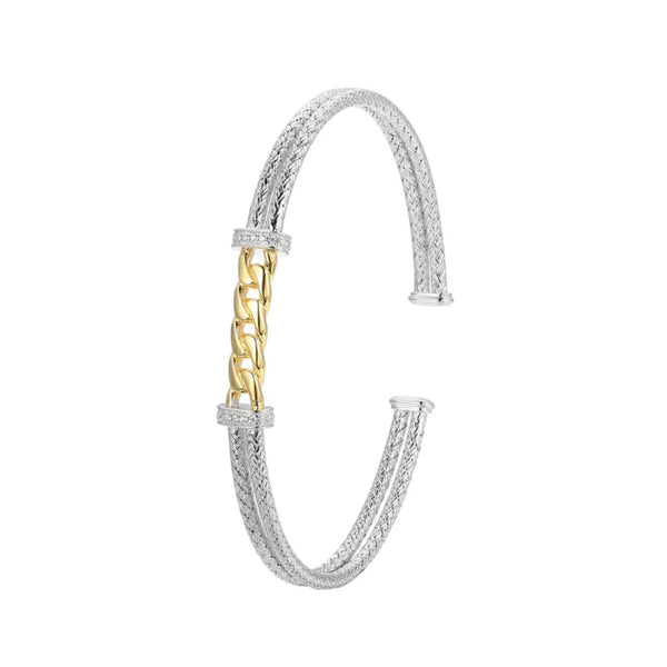 SS Two - Tone CZ Double Mesh Link Bangle Bracelet - Walter Bauman Jewelers