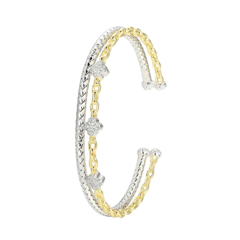 SS Two - Tone CZ Double Row Cuff Bangle Bracelet - Walter Bauman Jewelers