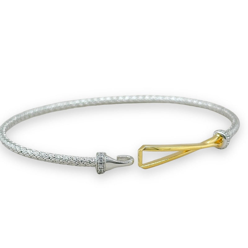 SS Two-Tone CZ Mesh Bracelet with Triangular Clasp - Walter Bauman Jewelers