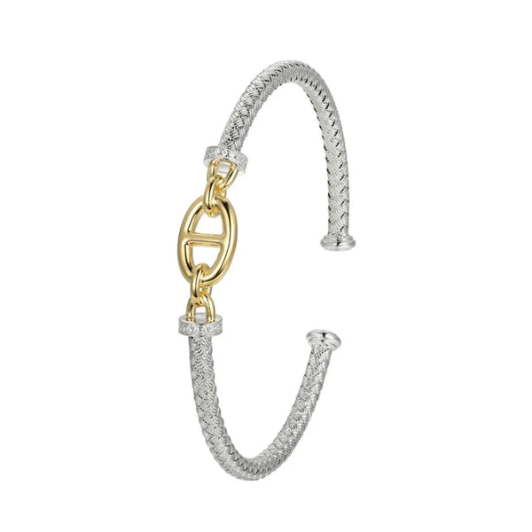 SS Two - Tone CZ Mesh Marina Link Bangle Bracelet - Walter Bauman Jewelers