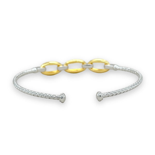SS Two-Tone CZ Mesh Oval Link Bangle Bracelet - Walter Bauman Jewelers