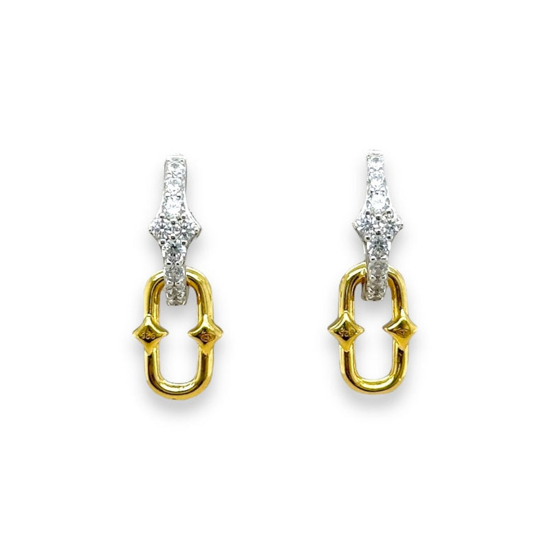 SS Two-Tone CZ Oval Drop Earrings - Walter Bauman Jewelers