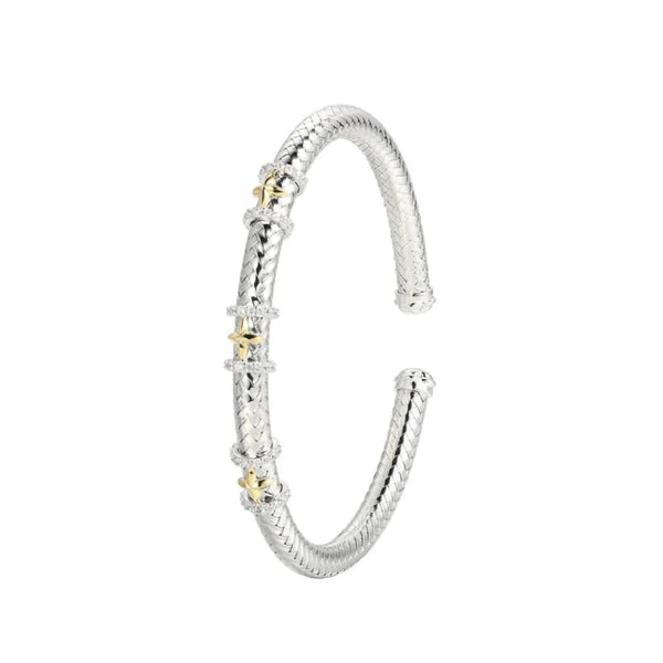 SS Two - Tone CZ Station Bangle Bracelet - Walter Bauman Jewelers