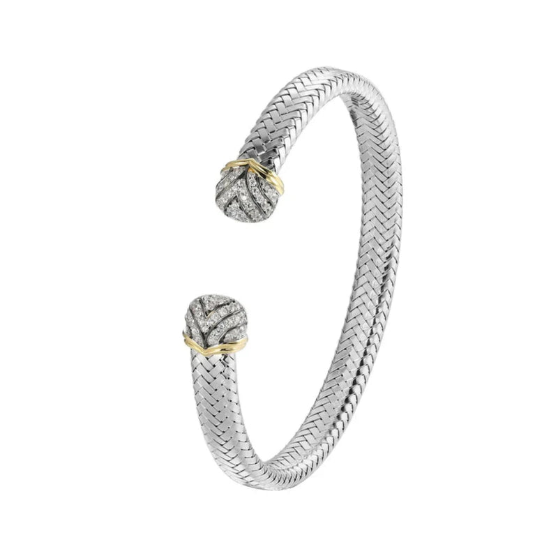 SS Two - Tone CZ Weave Design Bangle Bracelet - Walter Bauman Jewelers