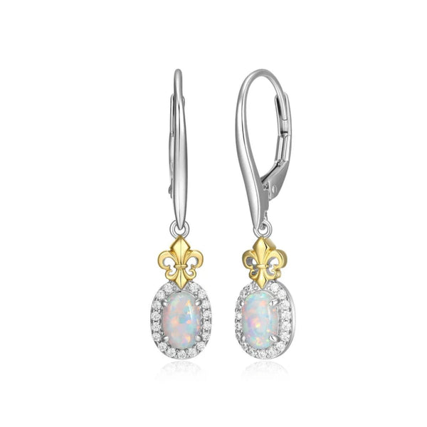 SS Two - Tone Lab Created Opal Drop Earrings - Walter Bauman Jewelers