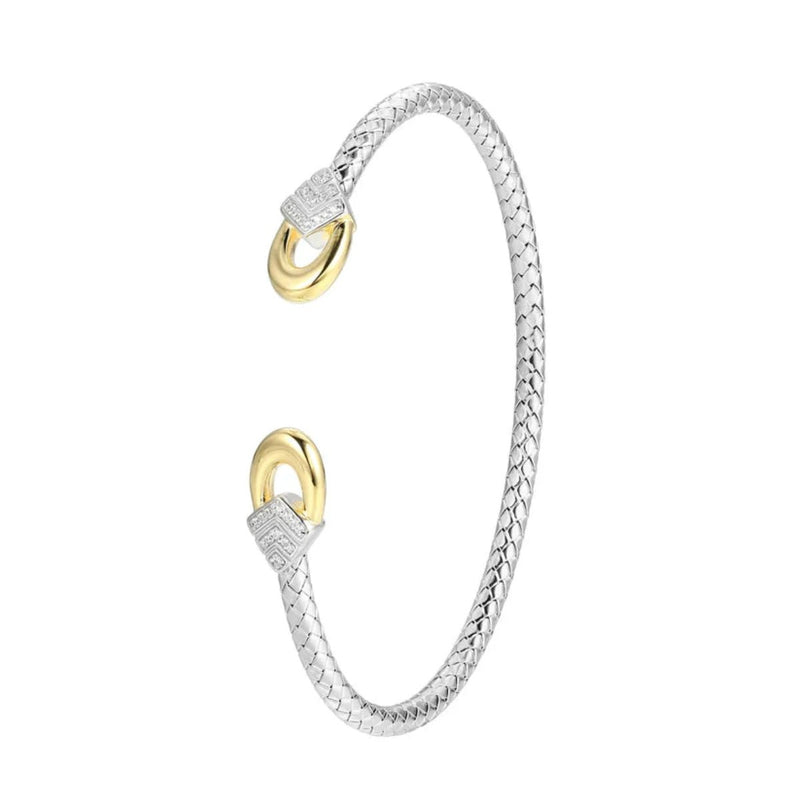 SS Two - Tone Weave Design CZ Bangle Bracelet - Walter Bauman Jewelers