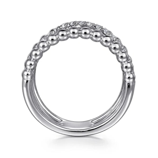 SS White Sapphire Criss Cross Beaded Ring - Walter Bauman Jewelers