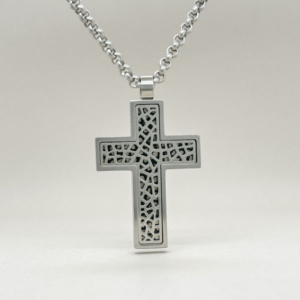 Steel Blk Cross Neck - Walter Bauman Jewelers