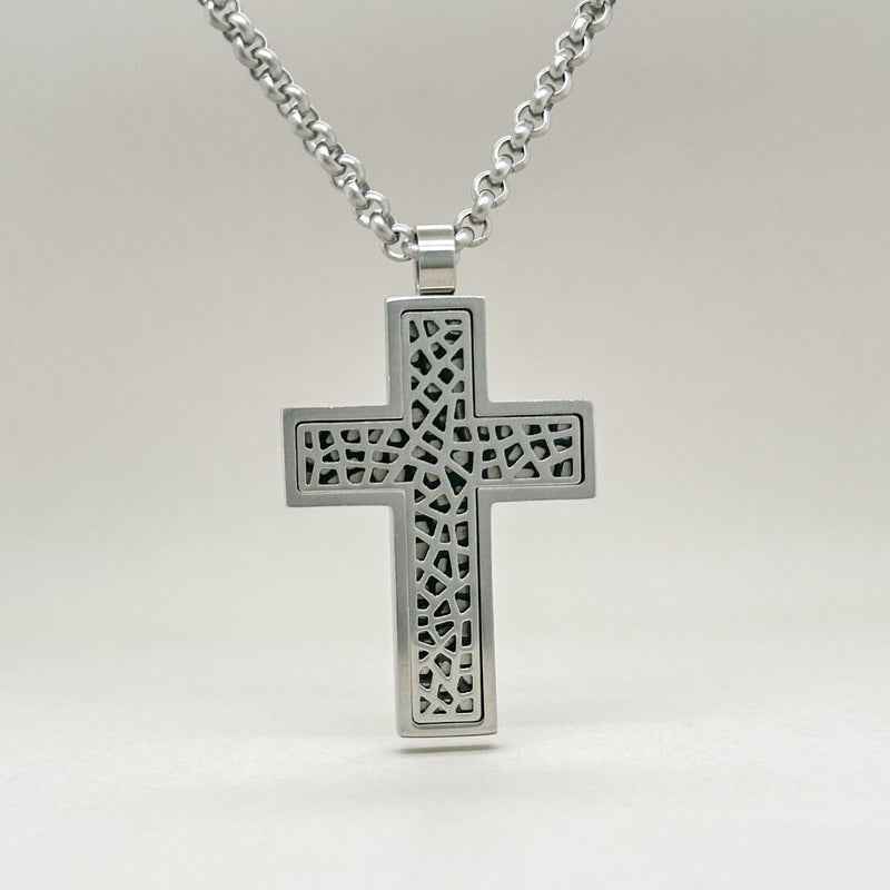 Steel Blk Cross Neck - Walter Bauman Jewelers