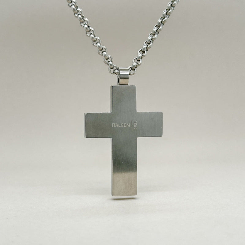 Steel Blk Cross Neck - Walter Bauman Jewelers