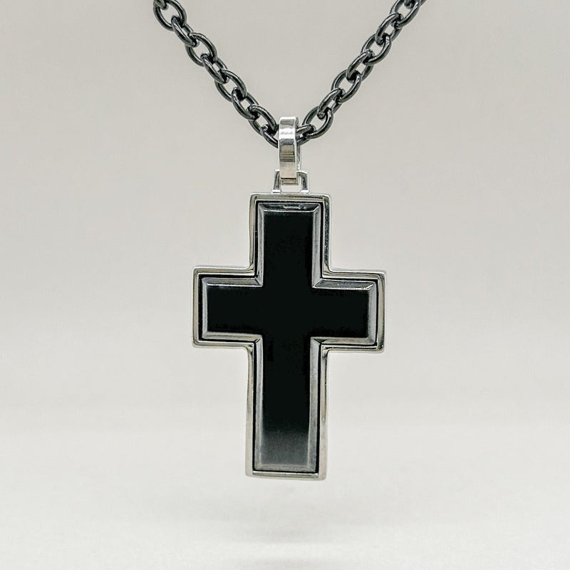 STL BLK Cross 22"chn - Walter Bauman Jewelers