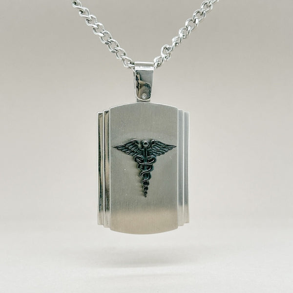 STST Black Caduceus Dog Tag Pendant - Walter Bauman Jewelers