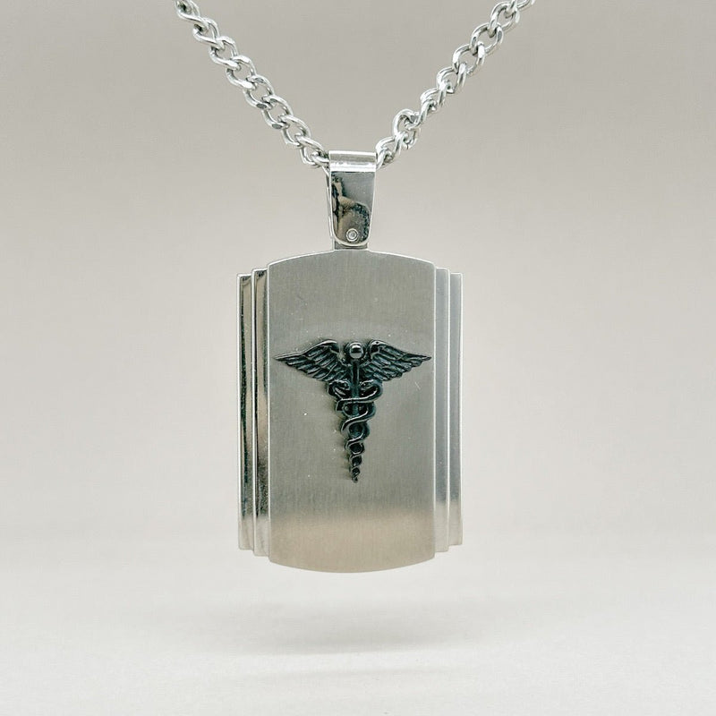 STST Black Caduceus Dog Tag Pendant - Walter Bauman Jewelers