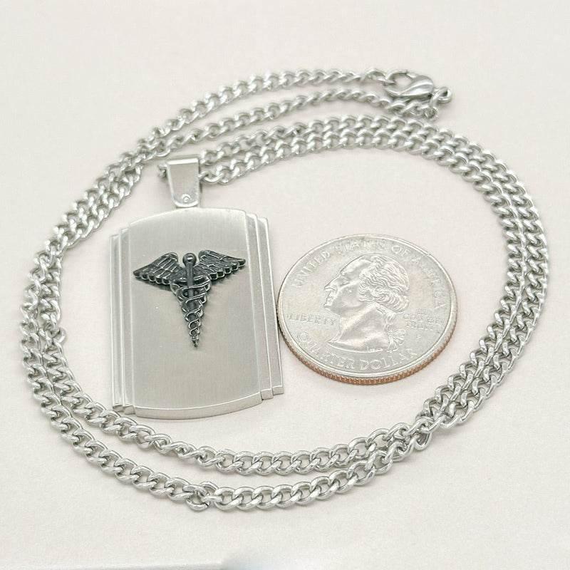 STST Black Caduceus Dog Tag Pendant - Walter Bauman Jewelers