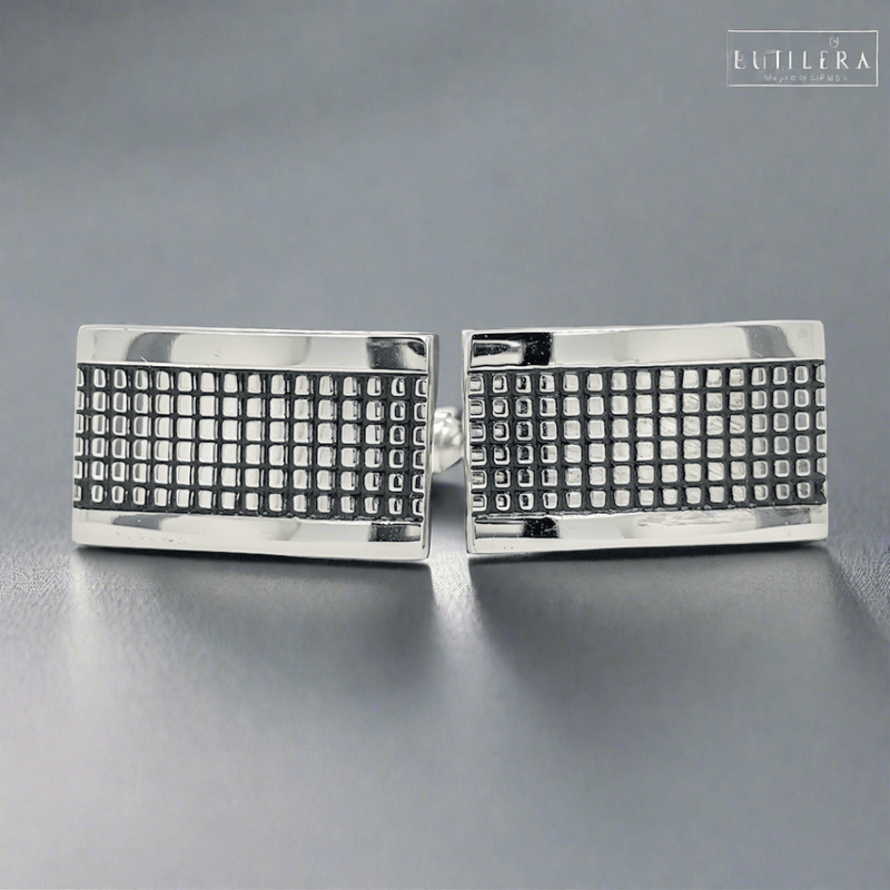 STST Black Grid Cufflinks - Walter Bauman Jewelers