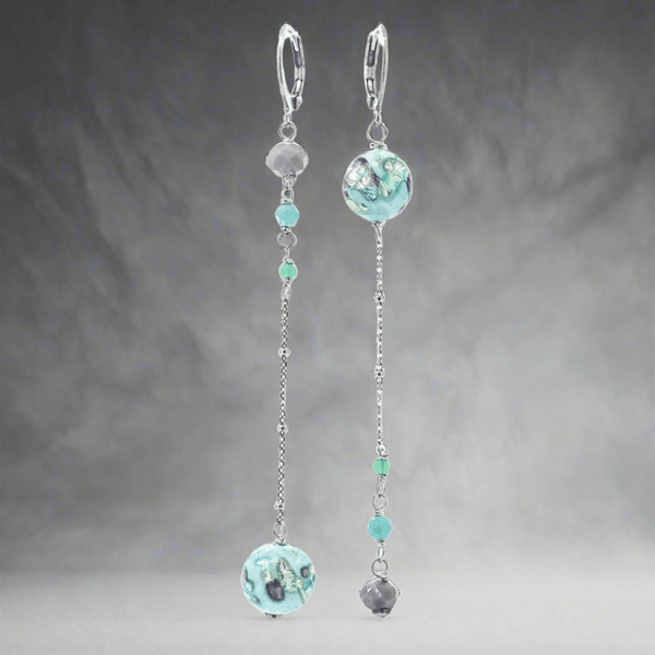 STST Light Blue & Purple Murano Glass Bead Inside Out Dangle Earrings - Walter Bauman Jewelers