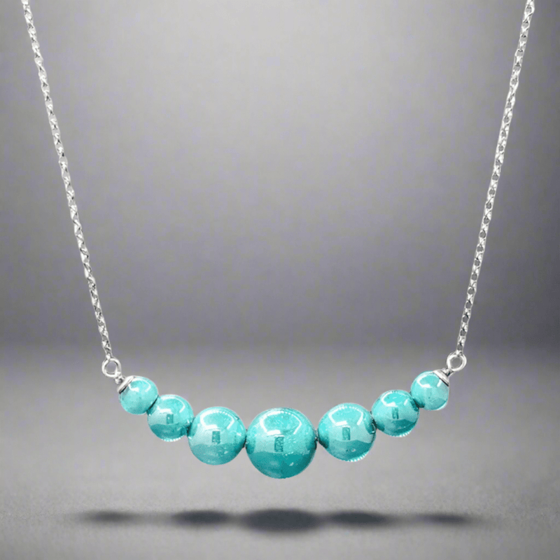 STST Teal Murano Glass 7 graduated Bead Necklace - Walter Bauman Jewelers