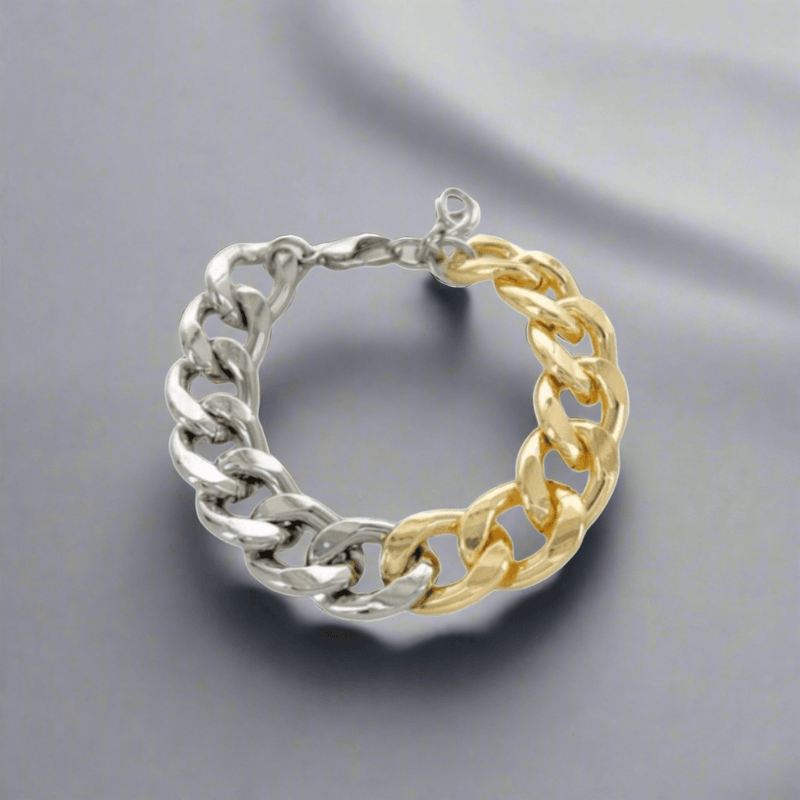 Two-Tone YGP and Rhodium Plated Curb Link Bracelet - Walter Bauman Jewelers