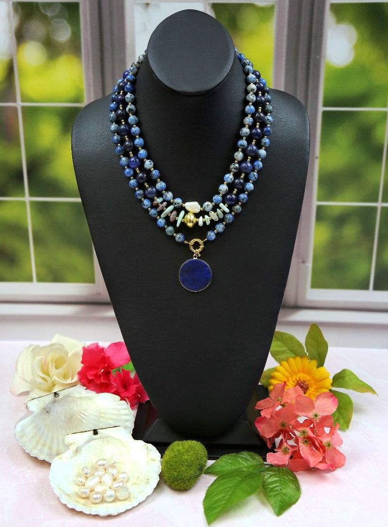 YGP Blue Jasper and Lapis Pendant Necklace. Set of Three - Walter Bauman Jewelers