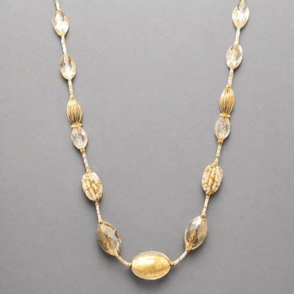 YGP Stainless White and Gold Murano Glass Marquise Beaded Necklace - Walter Bauman Jewelers