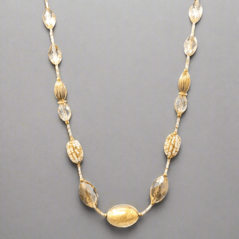 YGP Stainless White and Gold Murano Glass Marquise Beaded Necklace - Walter Bauman Jewelers