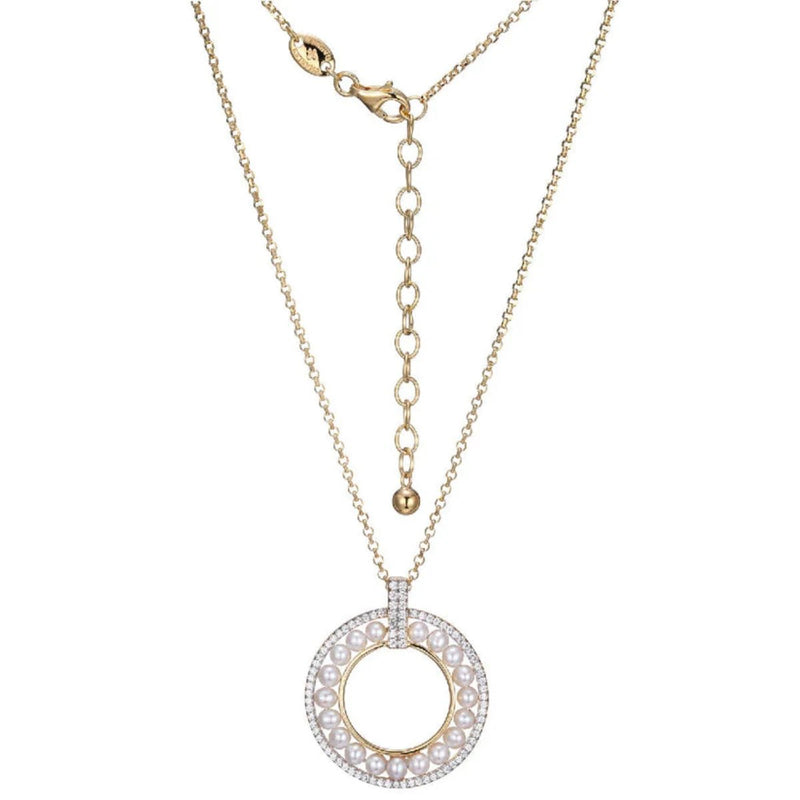 YGP Sterling 19" CZ and FWP Pearl Circle Pendant - Walter Bauman Jewelers