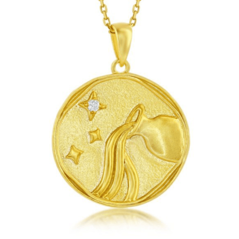 YGP Sterling 'Aquarius' CZ Circle Zodiac Pendant w/Chain - Walter Bauman Jewelers