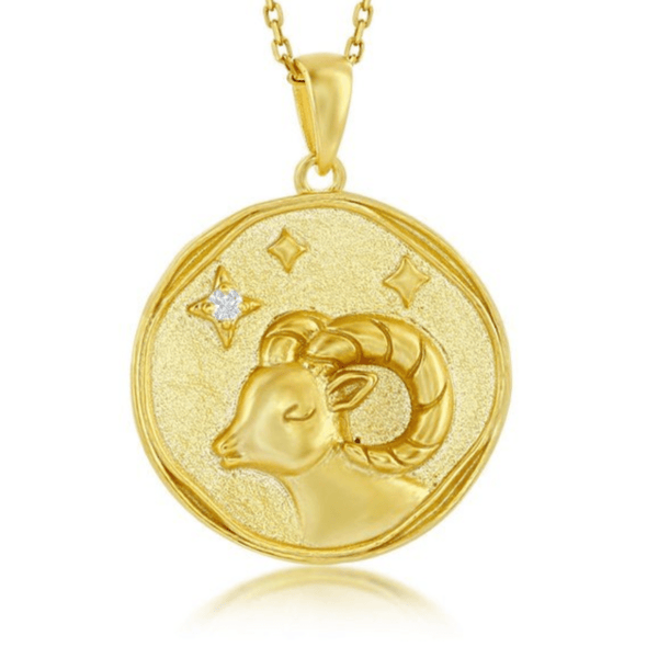 YGP Sterling 'Aries' CZ Circle Zodiac Pendant w/Chain - Walter Bauman Jewelers