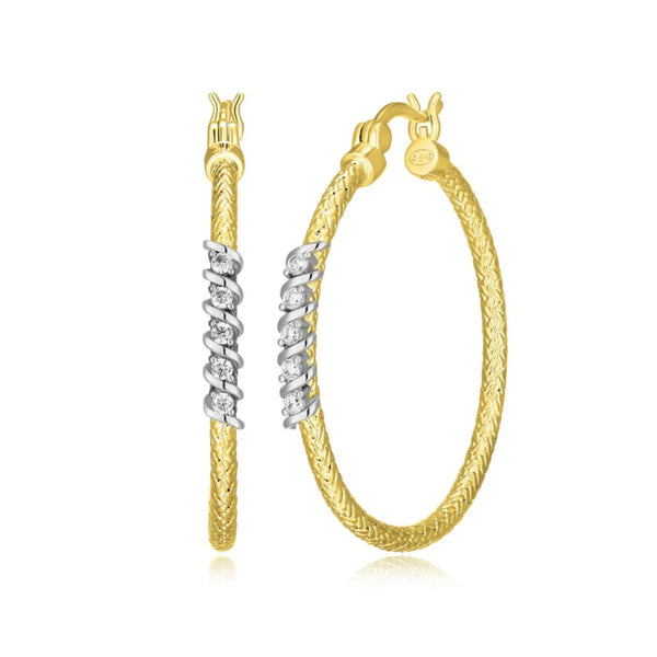 YGP Sterling CZ 35mm Mesh Hoop Earrings - Walter Bauman Jewelers