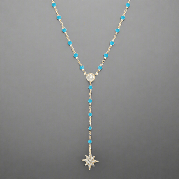 YGP Sterling CZ Blue Enamel Star Y-Necklace - Walter Bauman Jewelers