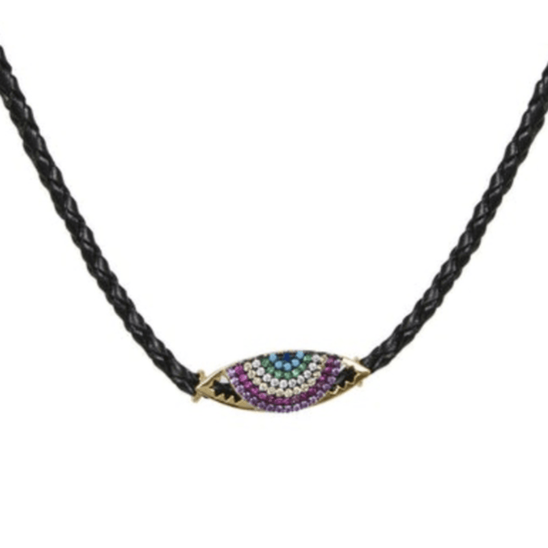 YGP Sterling CZ Eye Slide Leather Necklace - Walter Bauman Jewelers