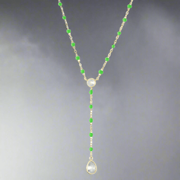 YGP Sterling CZ Green Enamel Y-Necklace - Walter Bauman Jewelers