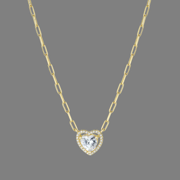 YGP Sterling CZ Heart Necklace with Paperclip Chain - Walter Bauman Jewelers