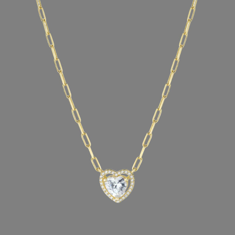 YGP Sterling CZ Heart Necklace with Paperclip Chain - Walter Bauman Jewelers