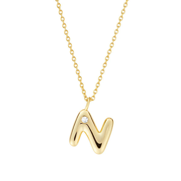 YGP Sterling CZ Initial 'N' Pendant with Chain - Walter Bauman Jewelers